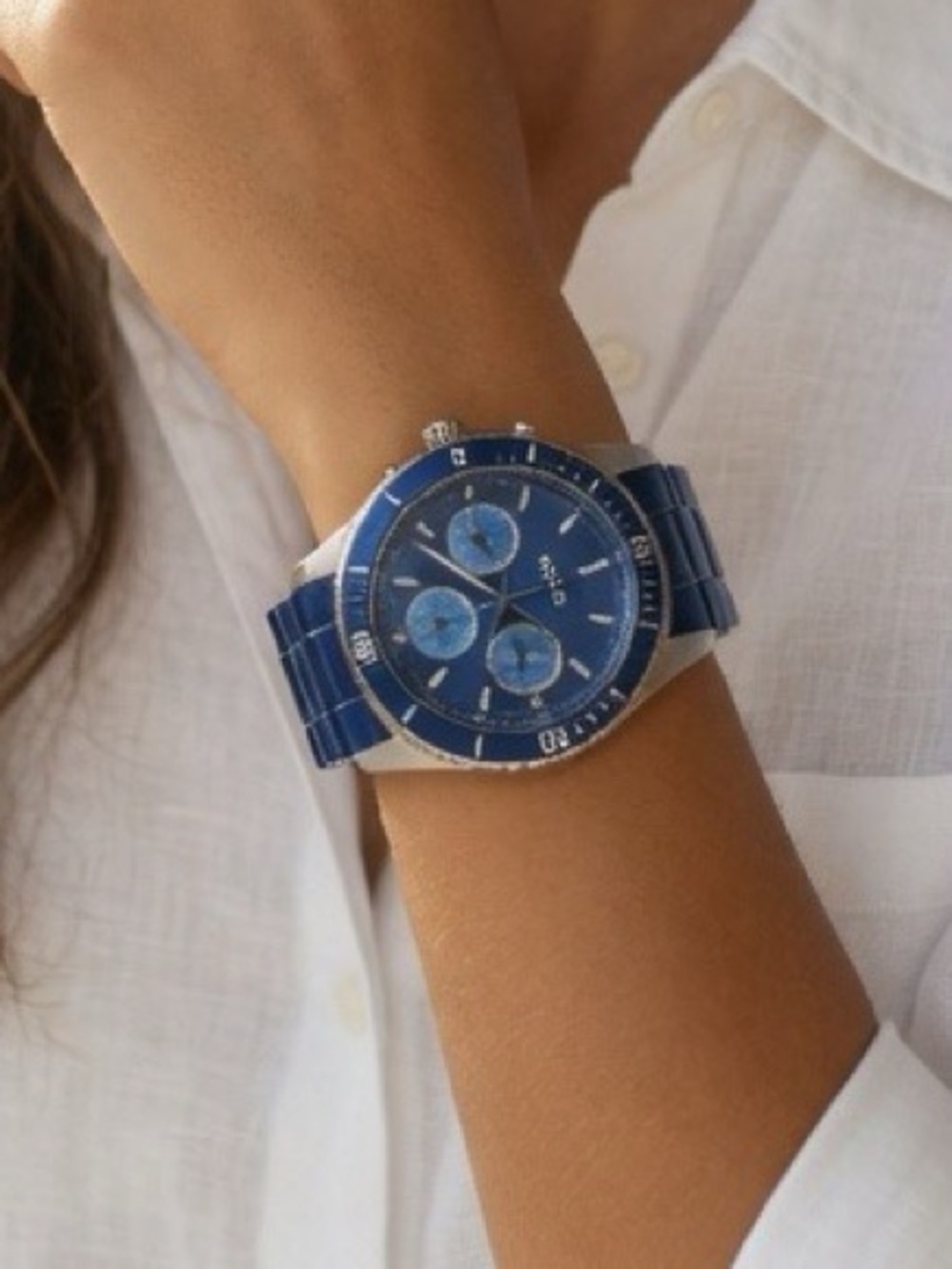 Fossil "Perfect Boyfriend" Blue Stainless Steel Sport Watch Mother of Pearl Dial